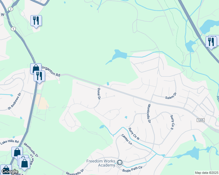 map of restaurants, bars, coffee shops, grocery stores, and more near 7 Dogwood Terrace in Pinehurst
