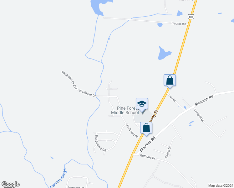 map of restaurants, bars, coffee shops, grocery stores, and more near 184 Wolfpoint Drive in Fayetteville