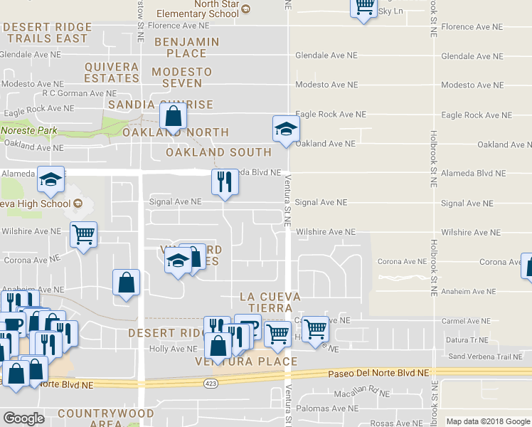 map of restaurants, bars, coffee shops, grocery stores, and more near 8912 Hampton Avenue Northeast in Albuquerque