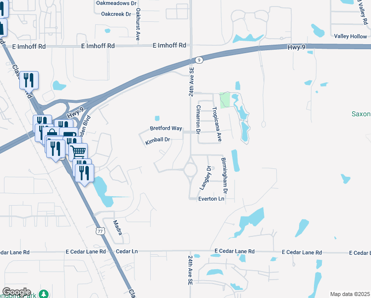 map of restaurants, bars, coffee shops, grocery stores, and more near 2913 Bretford Way in Norman