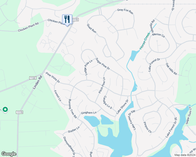 map of restaurants, bars, coffee shops, grocery stores, and more near 5 Choke Cherry Lane in Pinehurst