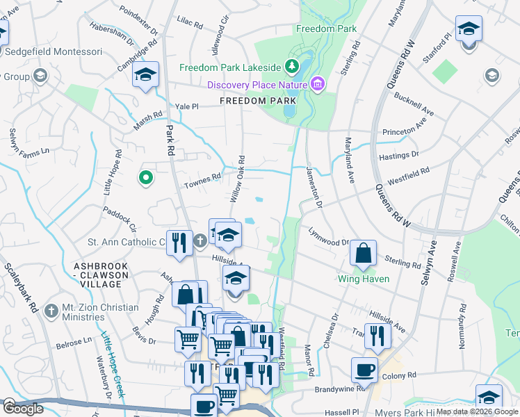 map of restaurants, bars, coffee shops, grocery stores, and more near in Charlotte
