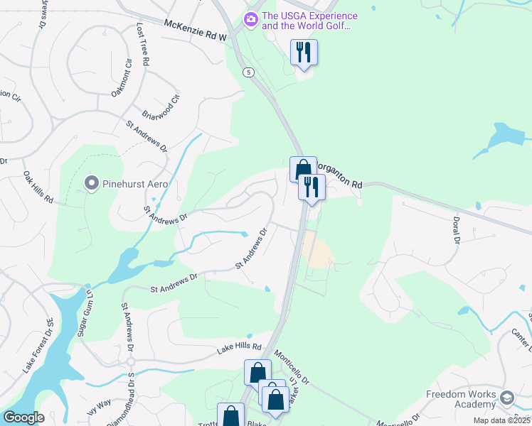 map of restaurants, bars, coffee shops, grocery stores, and more near 835 Saint Andrews Drive in Pinehurst