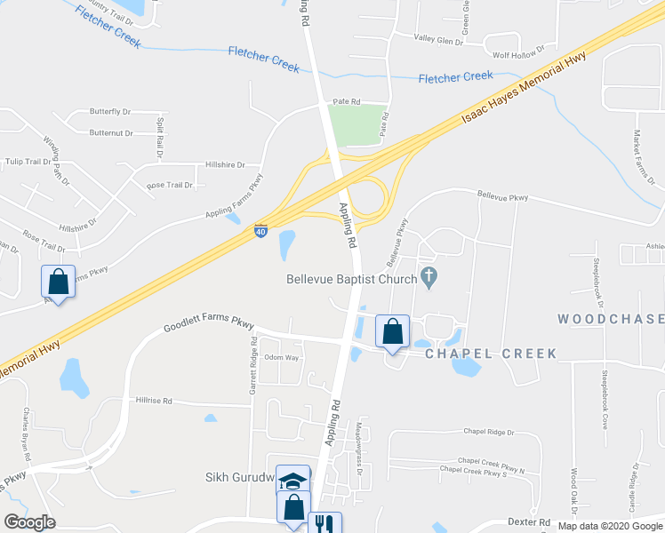 map of restaurants, bars, coffee shops, grocery stores, and more near 2095 Appling Road in Shelby County