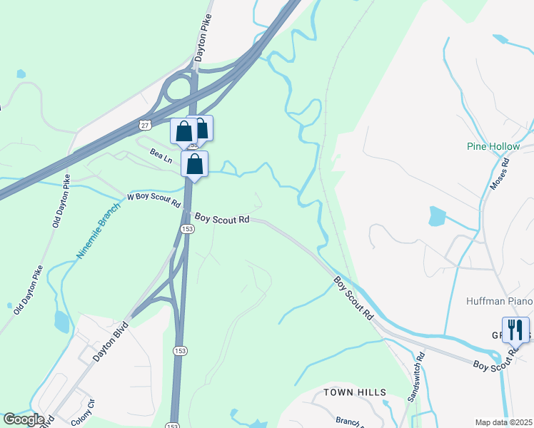 map of restaurants, bars, coffee shops, grocery stores, and more near 811 Boy Scout Road in Chattanooga