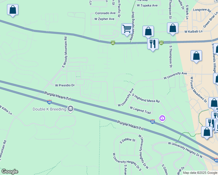 map of restaurants, bars, coffee shops, grocery stores, and more near 2325 West Mission Timber Circle in Flagstaff