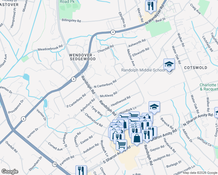 map of restaurants, bars, coffee shops, grocery stores, and more near in Charlotte