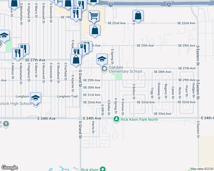 map of restaurants, bars, coffee shops, grocery stores, and more near 2906 South Dallas Street in Amarillo