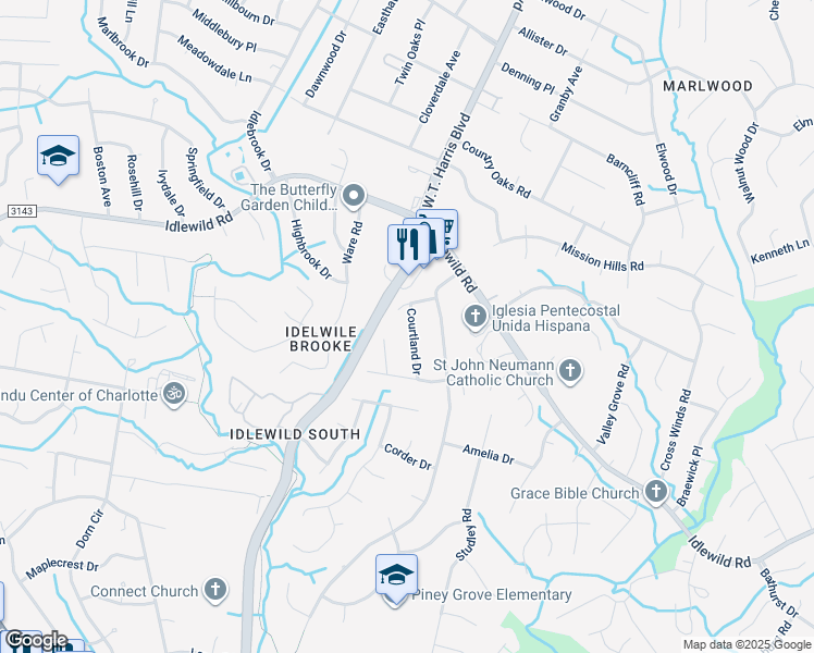map of restaurants, bars, coffee shops, grocery stores, and more near 4009 Courtland Drive in Charlotte