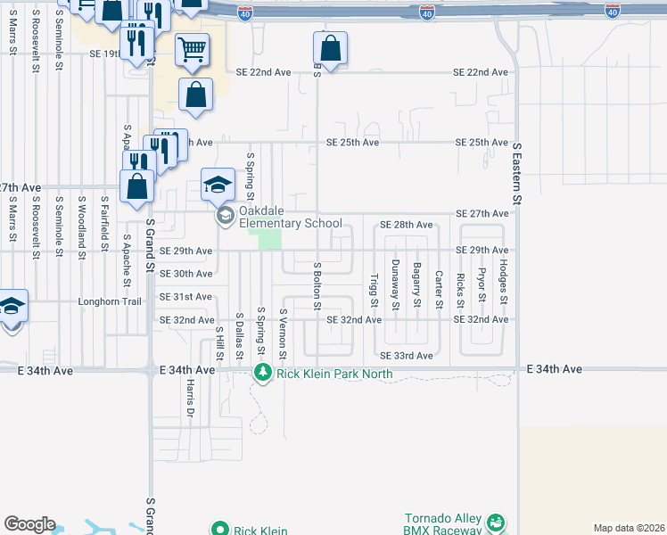 map of restaurants, bars, coffee shops, grocery stores, and more near 4203 SE 30th Ave in Amarillo