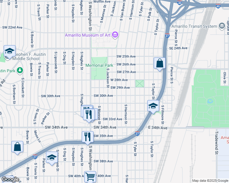 map of restaurants, bars, coffee shops, grocery stores, and more near 400 West 30th Avenue in Amarillo