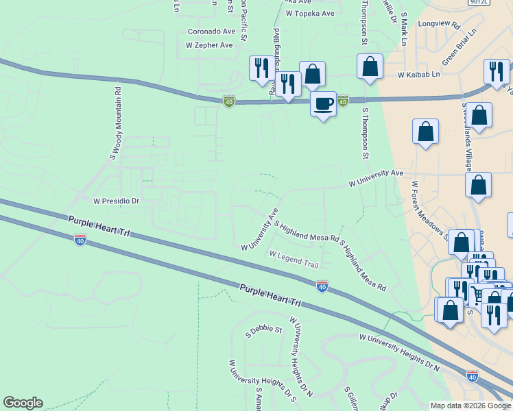 map of restaurants, bars, coffee shops, grocery stores, and more near 2051 West Fresh Aire Street in Flagstaff