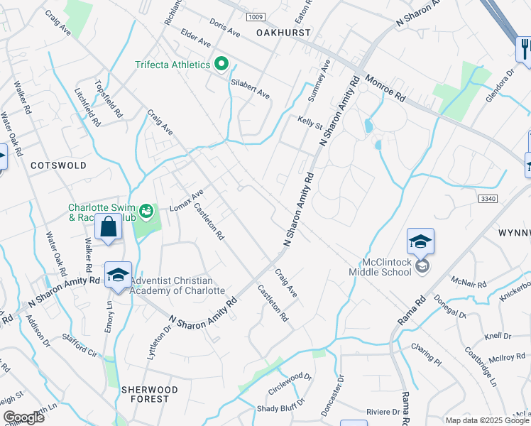 map of restaurants, bars, coffee shops, grocery stores, and more near 1628 Delane Avenue in Charlotte