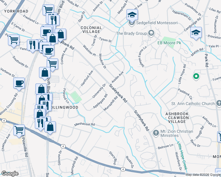 map of restaurants, bars, coffee shops, grocery stores, and more near 614 Scaleybark Road in Charlotte