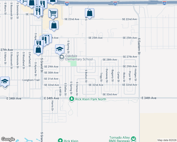 map of restaurants, bars, coffee shops, grocery stores, and more near 4203 Southeast 30th Avenue in Amarillo