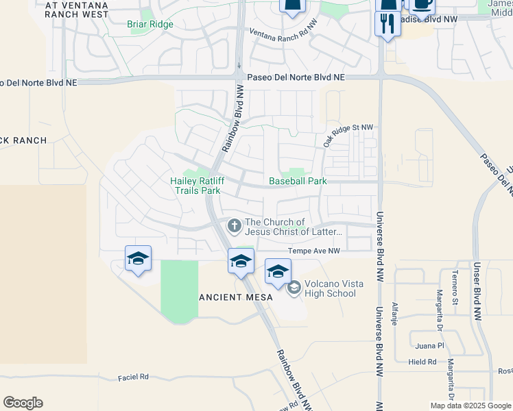 map of restaurants, bars, coffee shops, grocery stores, and more near 7104 Glyndon Trail Northwest in Albuquerque