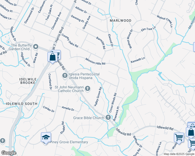 map of restaurants, bars, coffee shops, grocery stores, and more near 8504 Sunflower Road in Charlotte