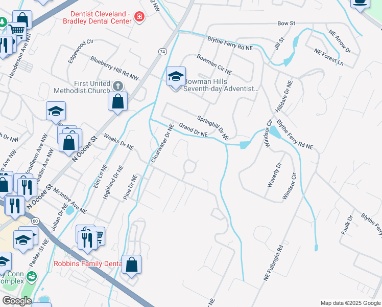 map of restaurants, bars, coffee shops, grocery stores, and more near 3414 Hedge Drive Northeast in Cleveland