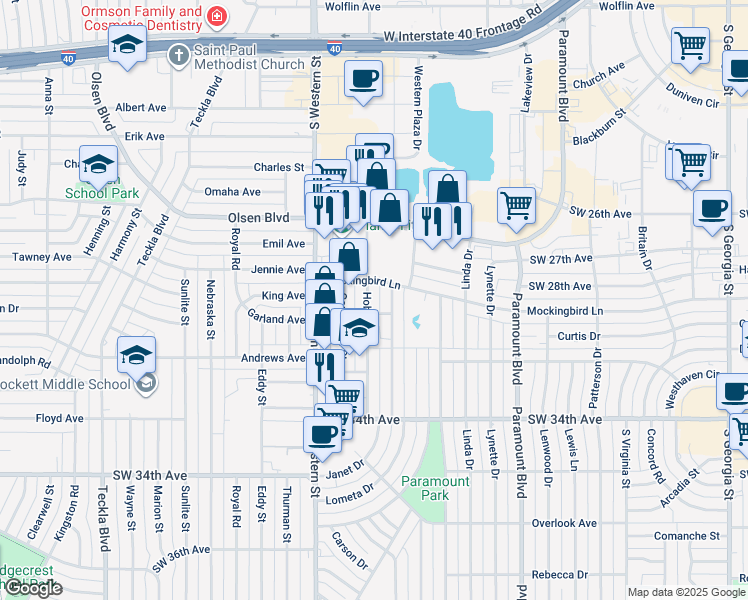 map of restaurants, bars, coffee shops, grocery stores, and more near 3115 Hobbs Road in Amarillo