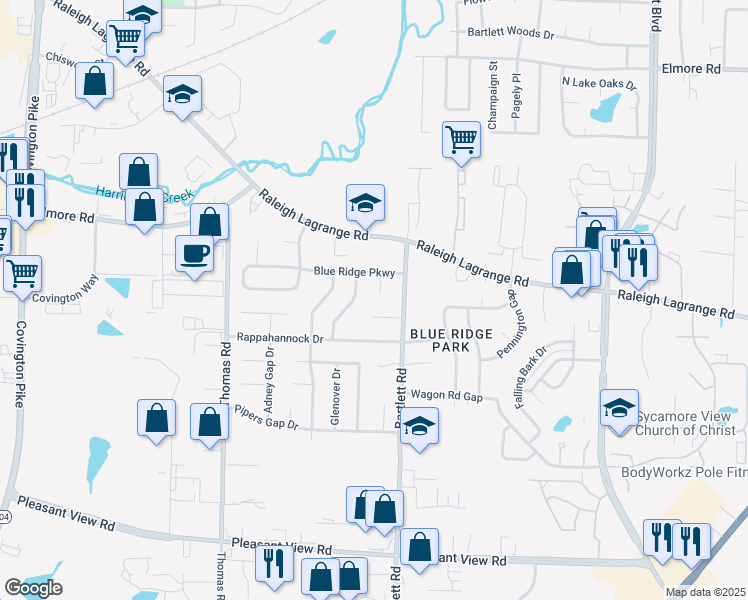 map of restaurants, bars, coffee shops, grocery stores, and more near 2097 Copper Hill Cove in Memphis