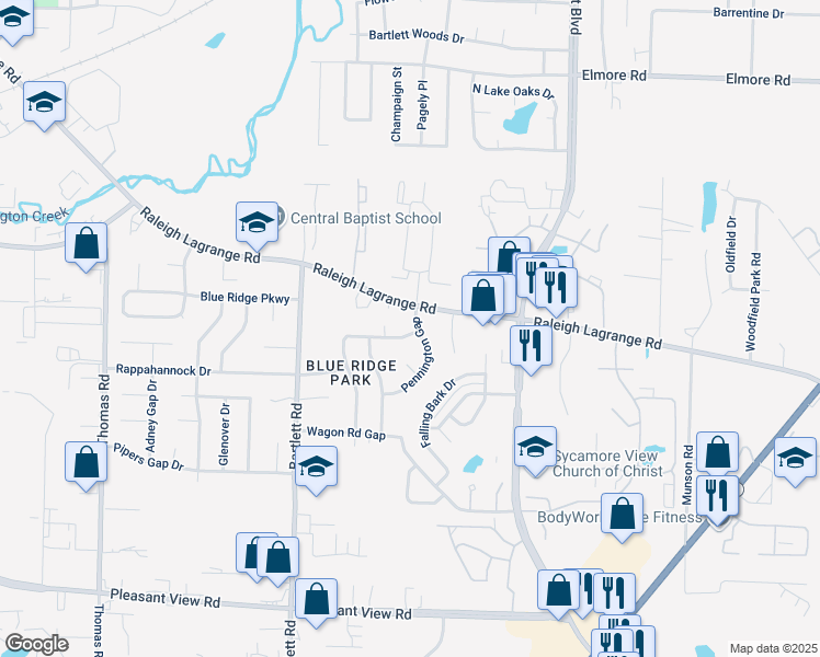 map of restaurants, bars, coffee shops, grocery stores, and more near 2097 Pennington Gap in Memphis