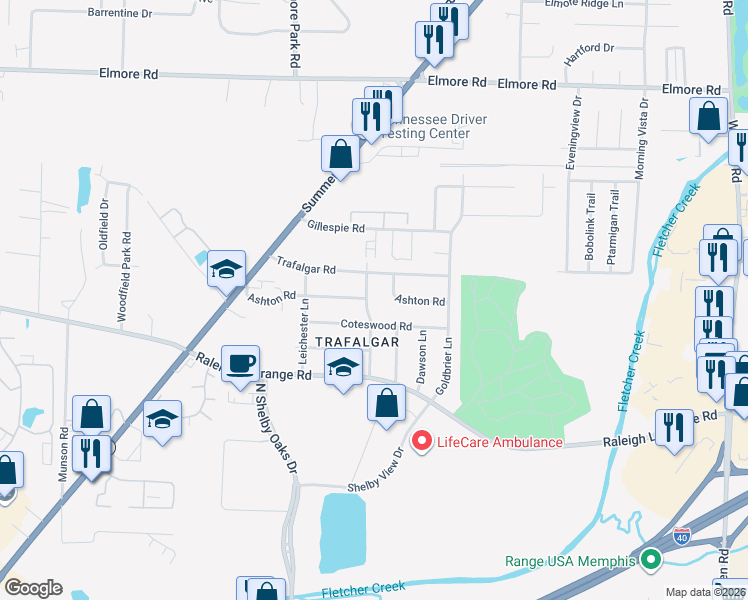 map of restaurants, bars, coffee shops, grocery stores, and more near 2094 Worchester Lane in Memphis