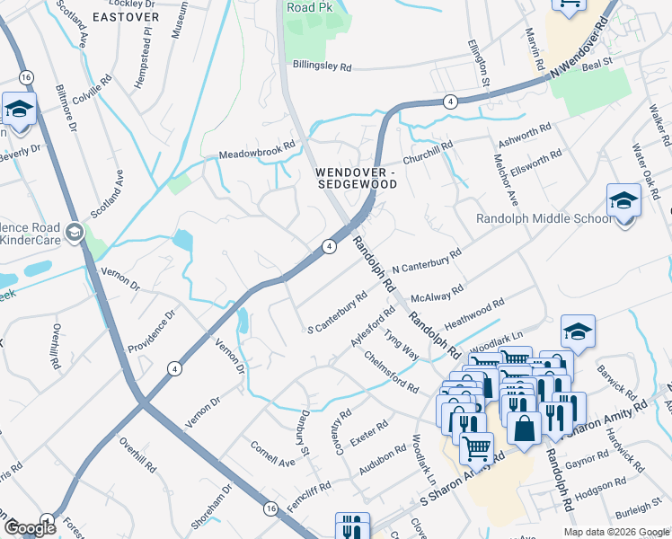 map of restaurants, bars, coffee shops, grocery stores, and more near 1136 Coddington Place in Charlotte