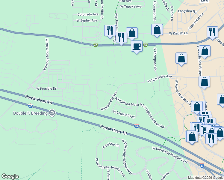 map of restaurants, bars, coffee shops, grocery stores, and more near 2051 West Fresh Aire Street in Flagstaff