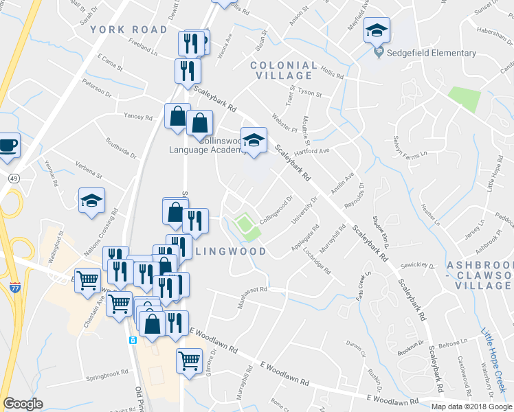 map of restaurants, bars, coffee shops, grocery stores, and more near 1563 Hartford Avenue in Charlotte