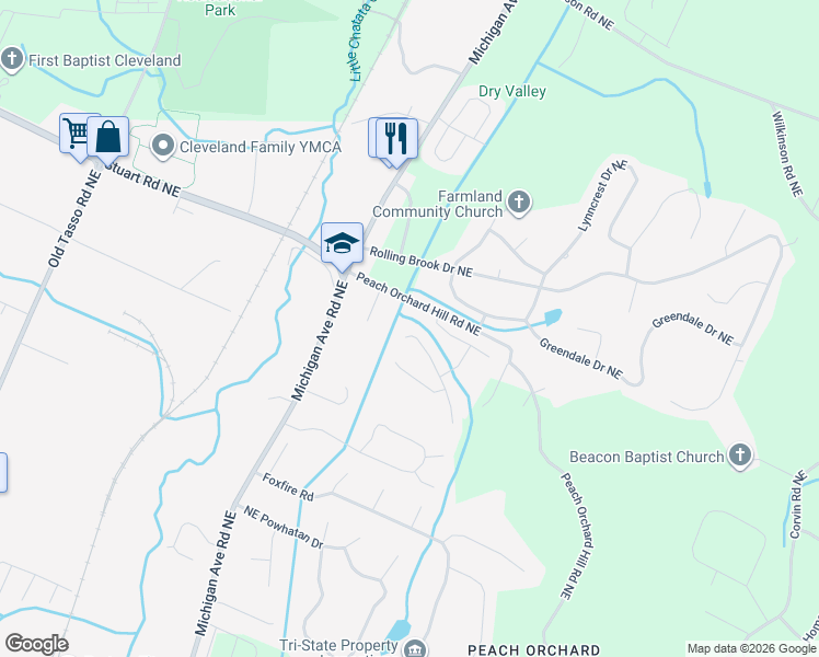 map of restaurants, bars, coffee shops, grocery stores, and more near 1747 Timber Creek Road Northeast in Cleveland