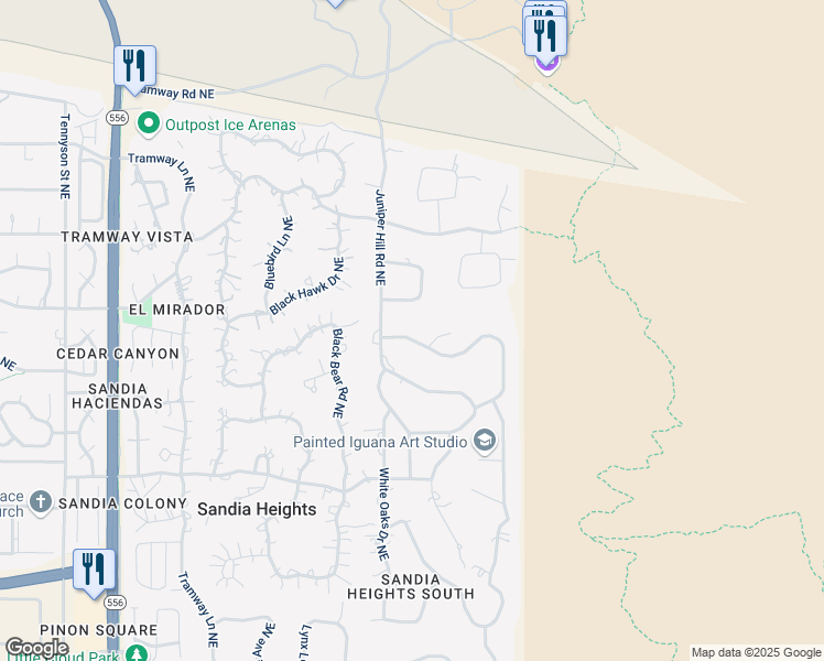 map of restaurants, bars, coffee shops, grocery stores, and more near 183 Big Horn Ridge Drive Northeast in Albuquerque