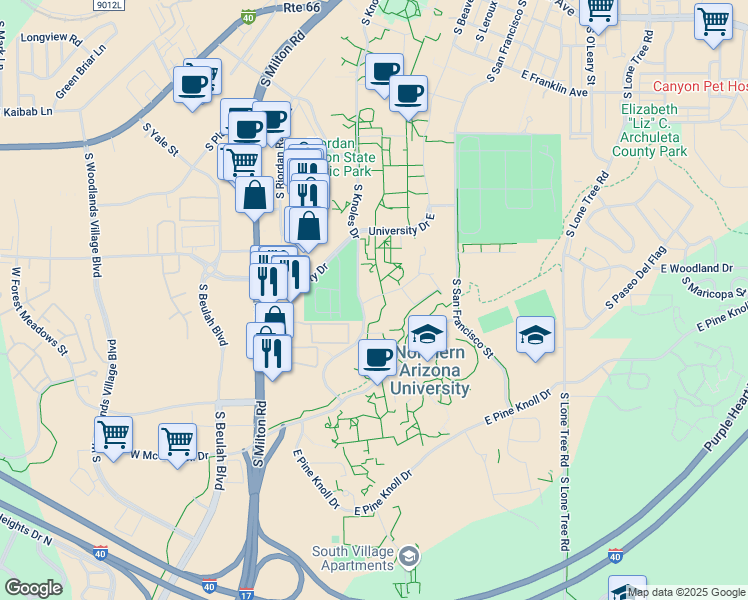 map of restaurants, bars, coffee shops, grocery stores, and more near in Flagstaff