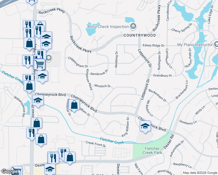 map of restaurants, bars, coffee shops, grocery stores, and more near 2033 Kings Cross Lane in Memphis