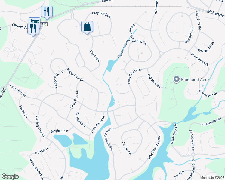 map of restaurants, bars, coffee shops, grocery stores, and more near 80 Torrey Pines Lane in Pinehurst