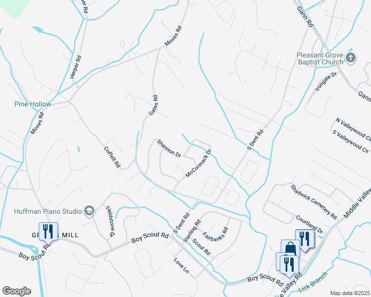 map of restaurants, bars, coffee shops, grocery stores, and more near 7370 McCormack Drive in Middle Valley