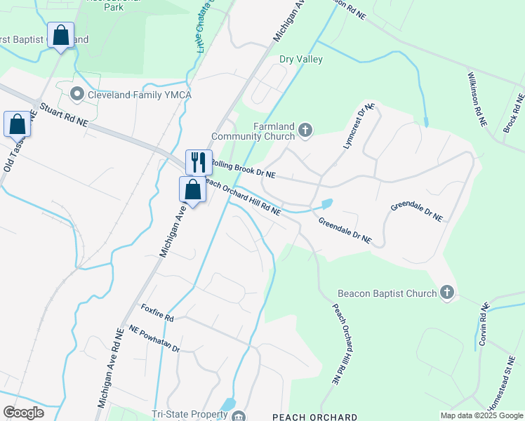 map of restaurants, bars, coffee shops, grocery stores, and more near 1833 Preservation Drive NE in Cleveland