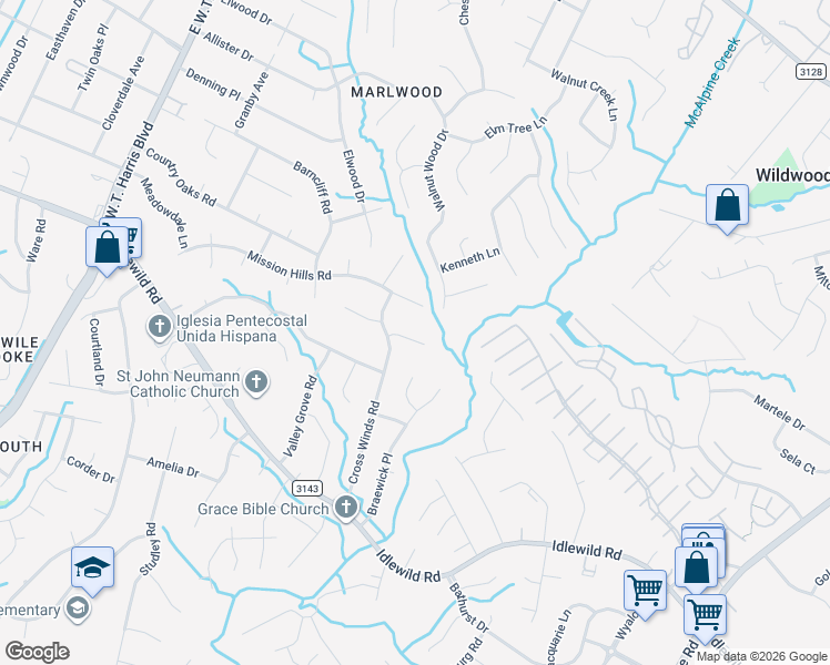 map of restaurants, bars, coffee shops, grocery stores, and more near 8813 Sweetwater Court in Charlotte