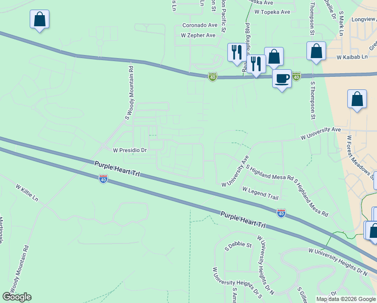 map of restaurants, bars, coffee shops, grocery stores, and more near 2378 West Cj Drive in Flagstaff