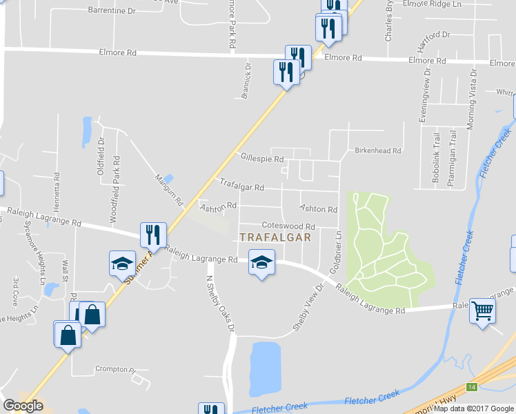 map of restaurants, bars, coffee shops, grocery stores, and more near 6291 Ashton Road in Memphis