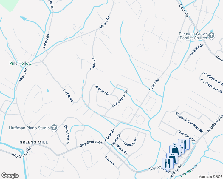 map of restaurants, bars, coffee shops, grocery stores, and more near 7370 McCormack Drive in Middle Valley