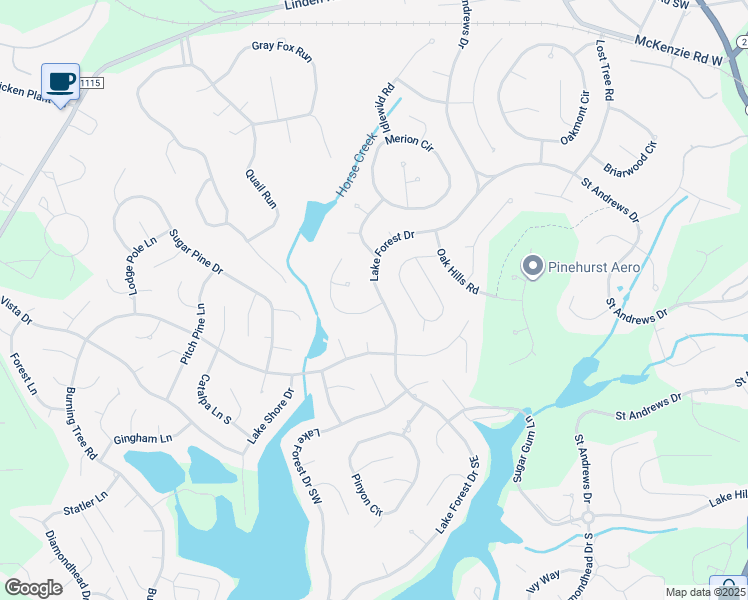 map of restaurants, bars, coffee shops, grocery stores, and more near 285 Lake Forest Drive in Pinehurst