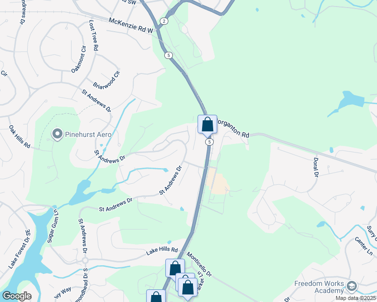 map of restaurants, bars, coffee shops, grocery stores, and more near 800 Saint Andrews Drive in Pinehurst