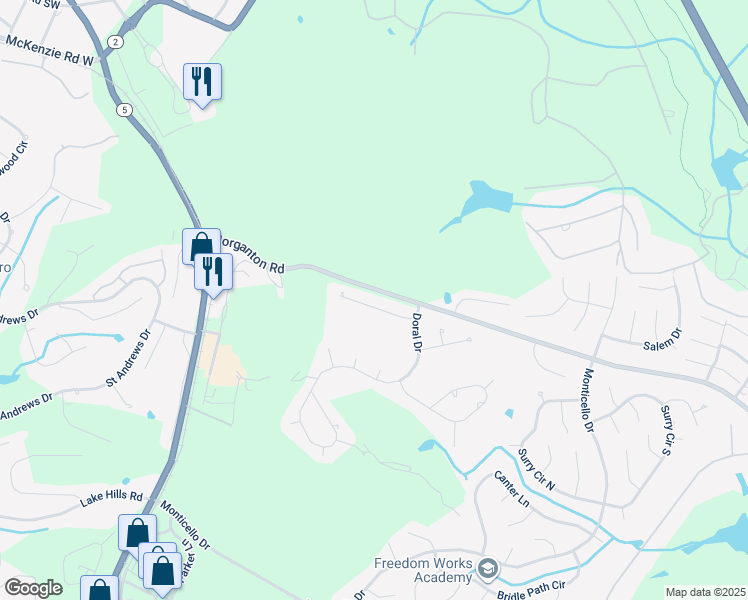 map of restaurants, bars, coffee shops, grocery stores, and more near 80 Eldorado Lane in Pinehurst