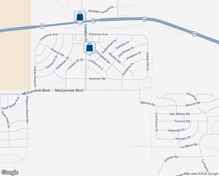 map of restaurants, bars, coffee shops, grocery stores, and more near 3435 McCormick Boulevard in Bullhead City