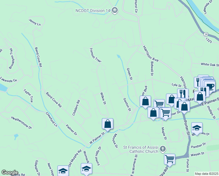 map of restaurants, bars, coffee shops, grocery stores, and more near in Franklin
