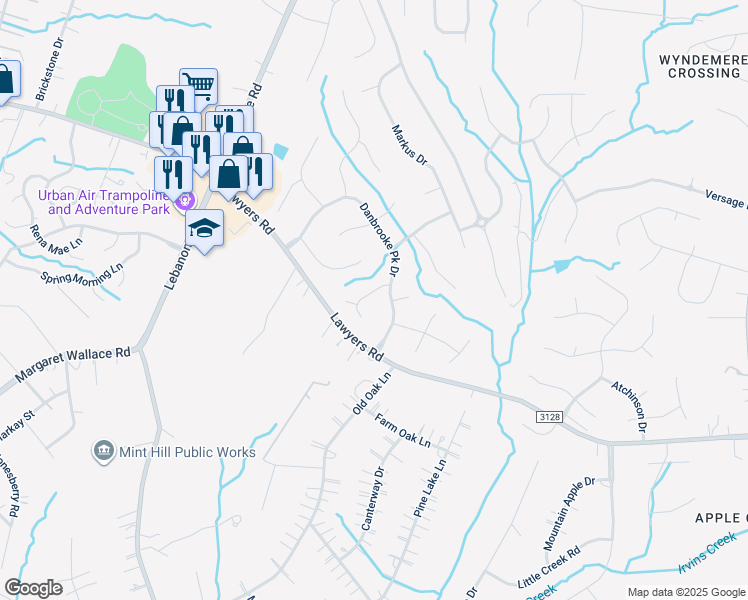 map of restaurants, bars, coffee shops, grocery stores, and more near 9425 Burmester Lane in Mint Hill