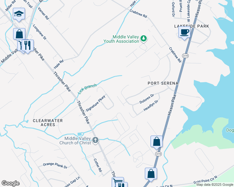 map of restaurants, bars, coffee shops, grocery stores, and more near 7998 Saylor Trail in Middle Valley