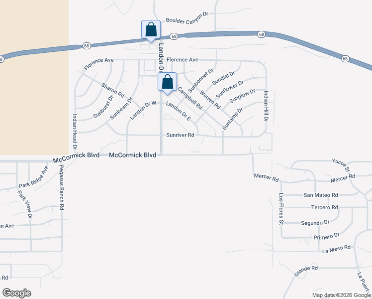 map of restaurants, bars, coffee shops, grocery stores, and more near 3423 McCormick Boulevard in Bullhead City