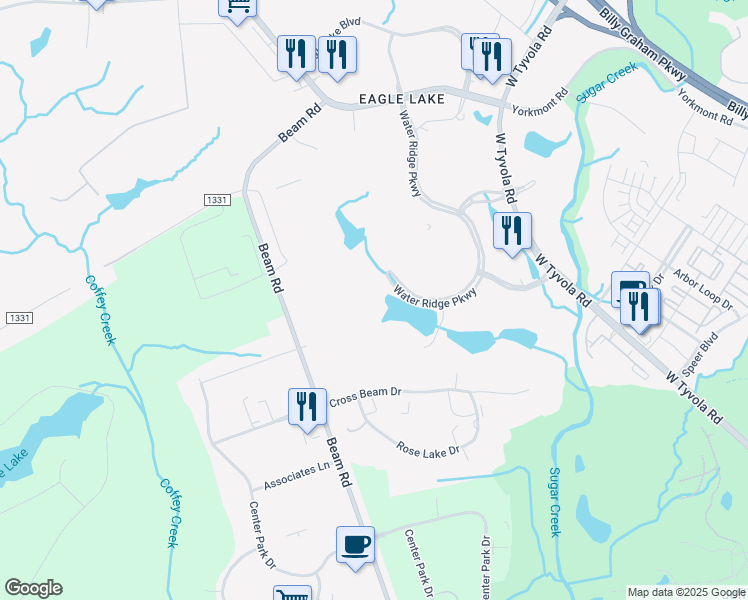 map of restaurants, bars, coffee shops, grocery stores, and more near 2118 Water Ridge Parkway in Charlotte