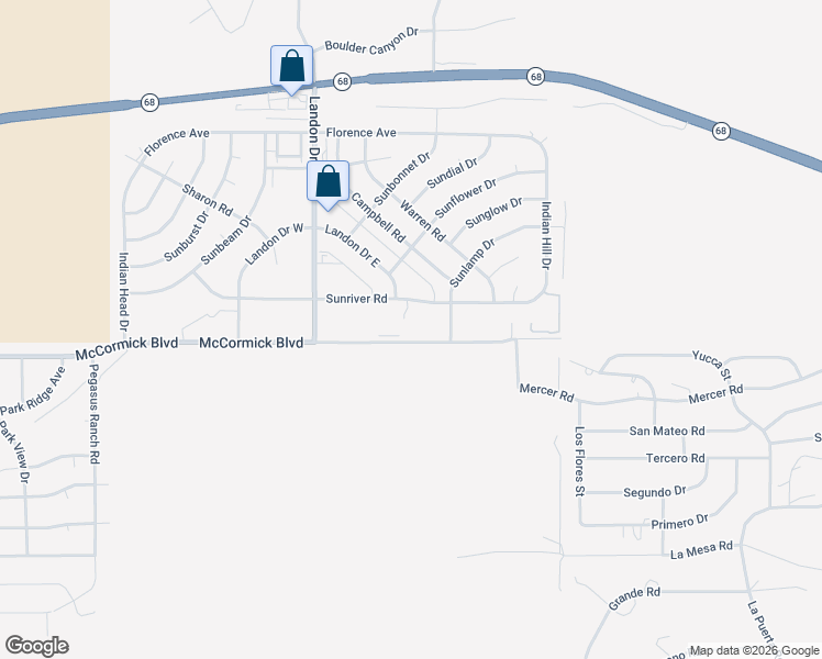 map of restaurants, bars, coffee shops, grocery stores, and more near 3435 McCormick Boulevard in Bullhead City